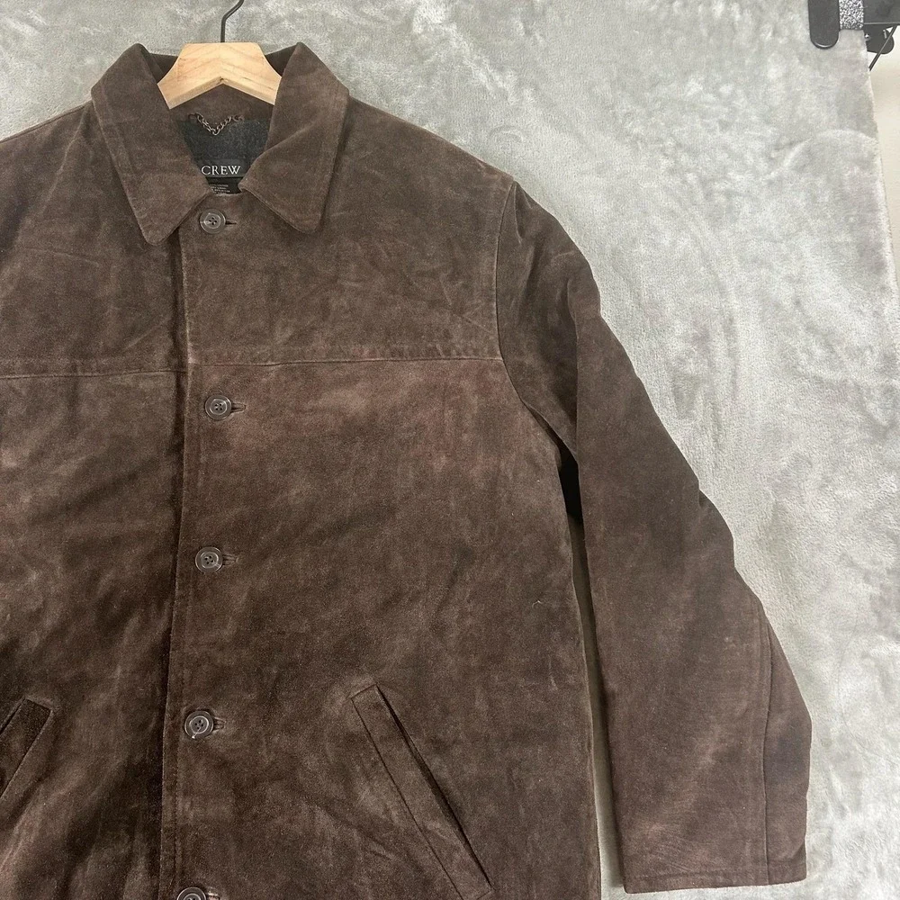 J.Crew Coat Mens Medium Brown Suede Leather Overcoat Wool Lined Single Breasted